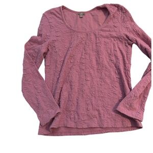 J. Jill Womens Mauve Purple Textured Stretch Long Sleeve Crew Neck Top Medium